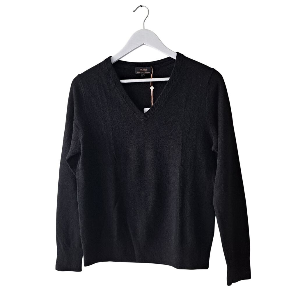 NWT Quince Mongolian Cashmere V-neck Sweater Long Sleeve Black Women's Size M